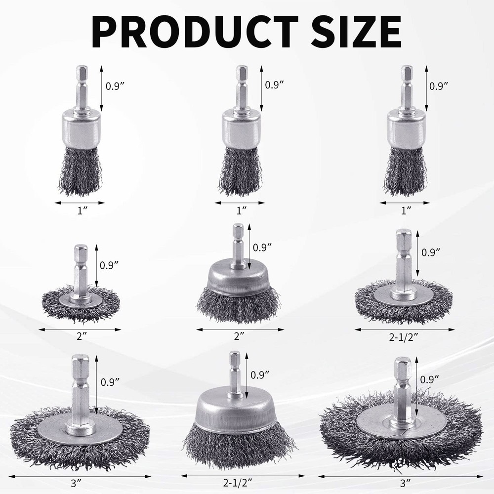 Comprehensive 9 Pcs Wire Brush Kit for Drill - Optimal Rust and Surface Cleaning