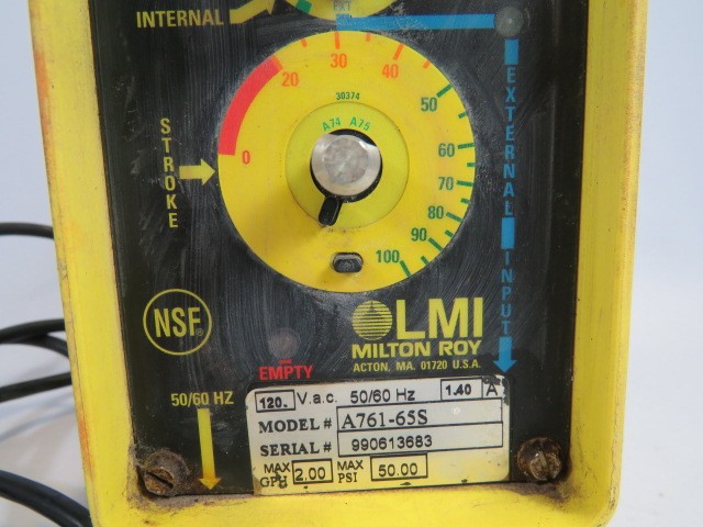 LMI A761-65S Electromagnetic Dosing Pump *Missing Dial & Connector* ! AS IS !