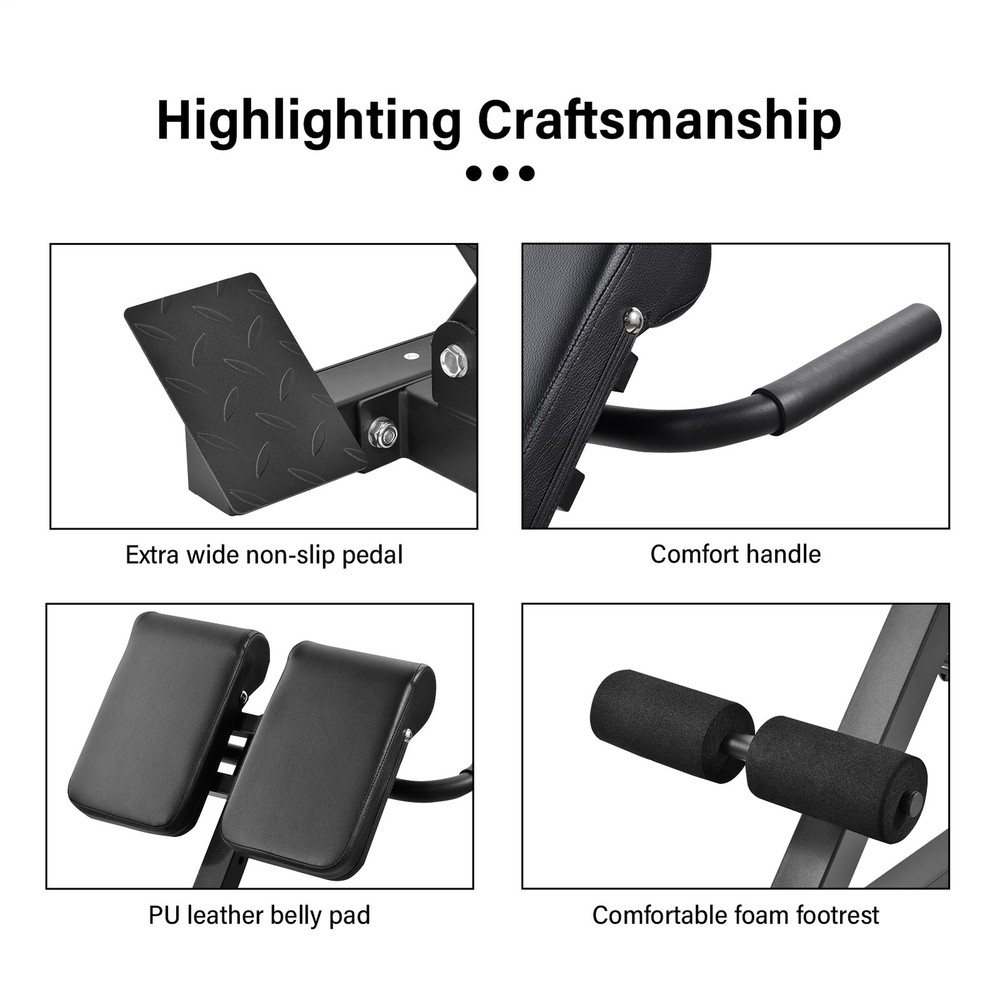 Adjustable Back Extension Bench - Foldable Roman Chair Core & Glute Trainer