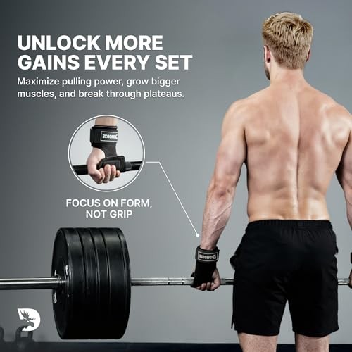 Weight Lifting Hooks (Pair) for Deadlifts, Pull Ups, Rows Lifting Grip - Black