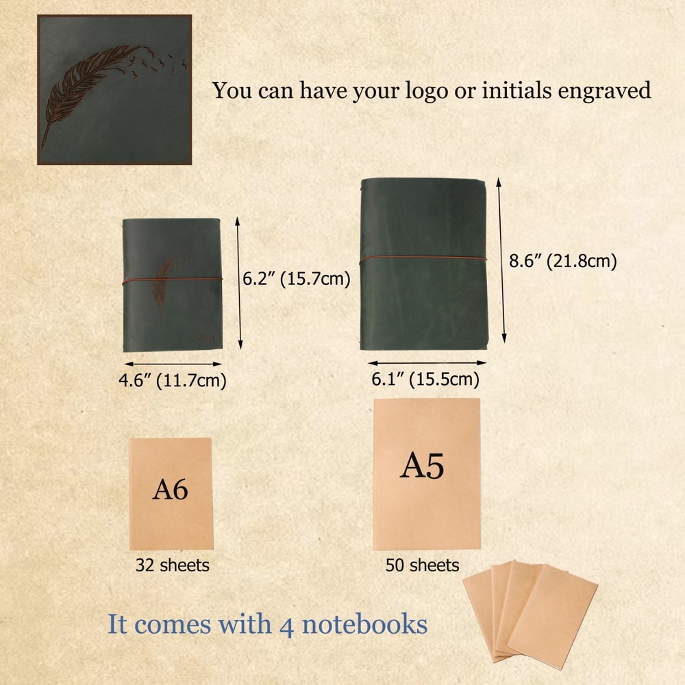 Personalized Leather Journal Cover A5 A6, Refillable Traveler’s Notebook