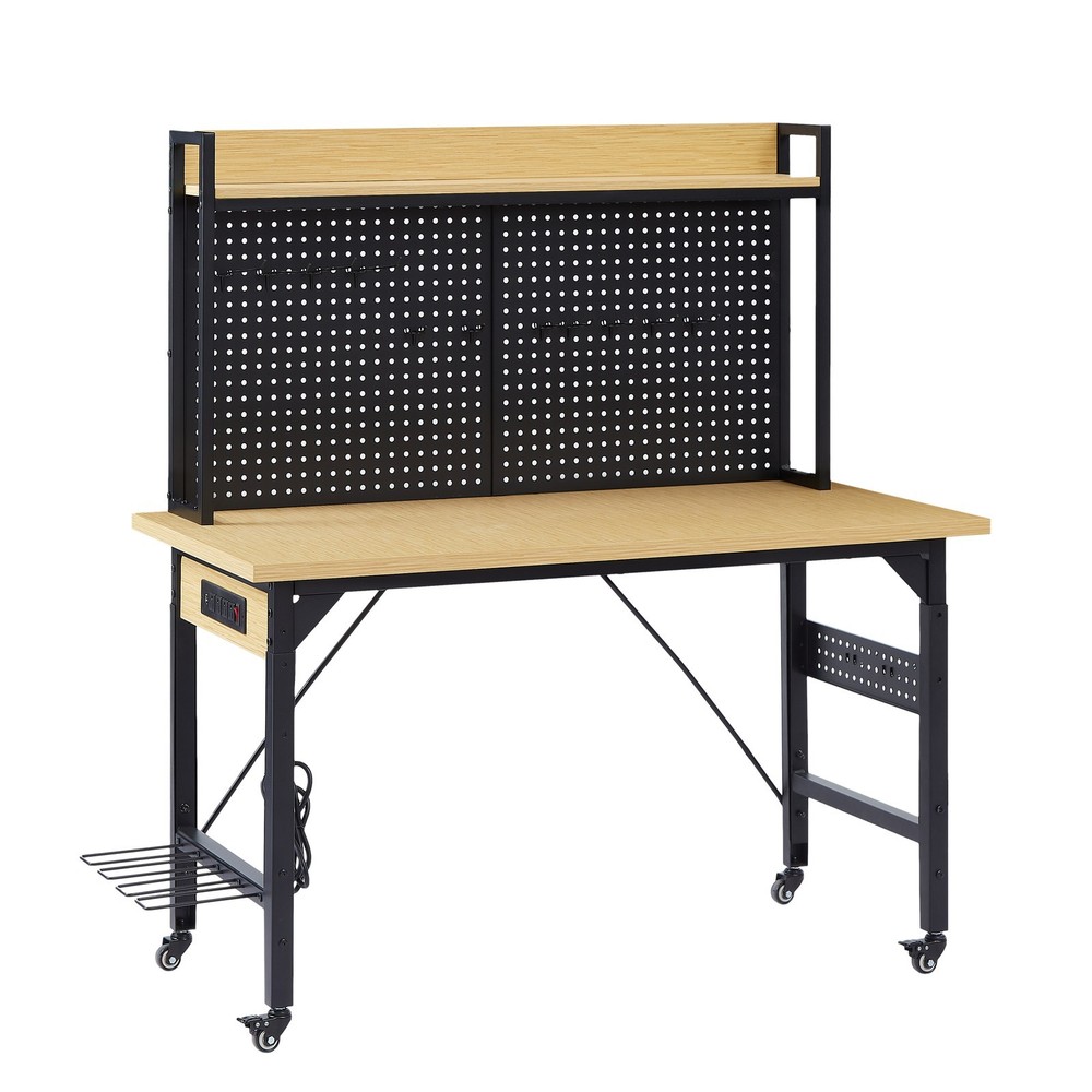 48''Adjustable Workbench with pegboard, Heavy Duty Wooden Desktop