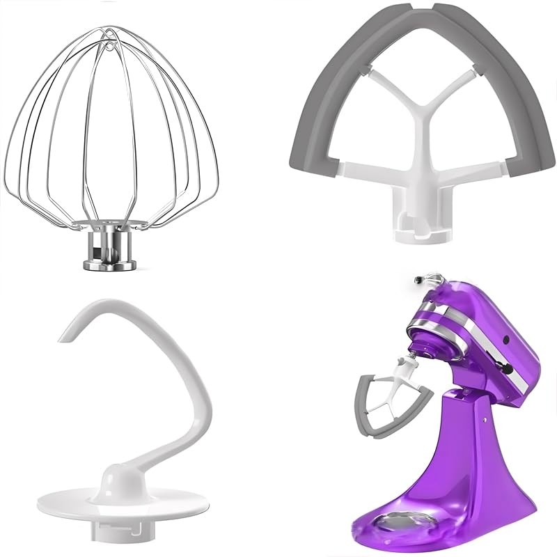 3Pcs Flex Edge Beater Dough Hook Wire Whip Kitchen Aid Mixer Attachments Set ...