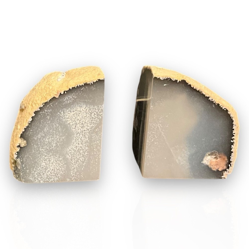 Small Crystal Bookends, Natural Agate Bookends Raw Edge Polished Surface