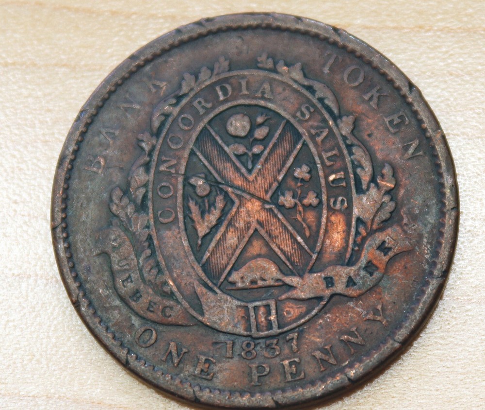 1837 Canada Quebec Bank One Penny Token