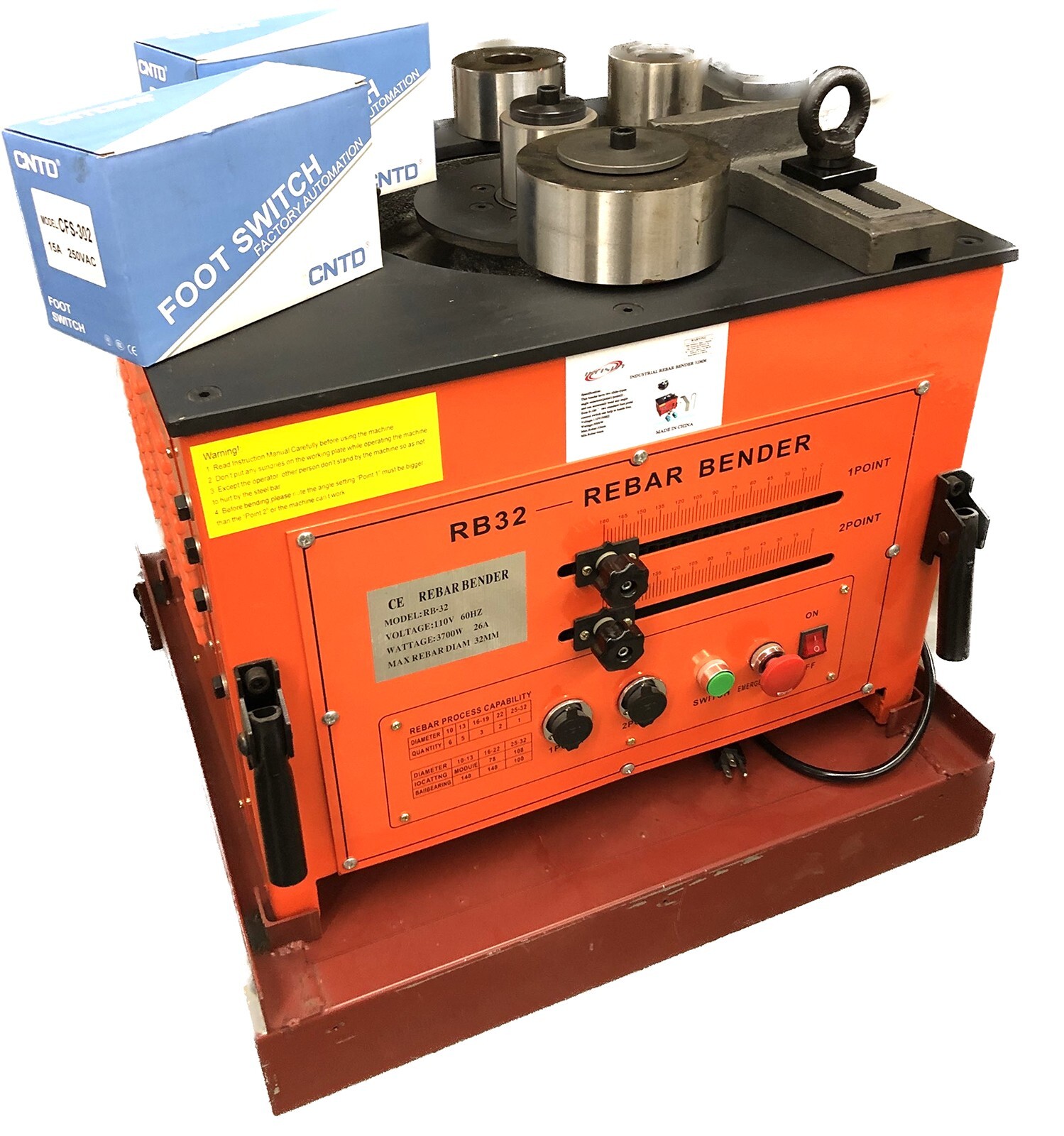 RB32 32mm #10 Electric Rebar Bender Bending Machine 1-1/4" Steel Rod 3700 Watt