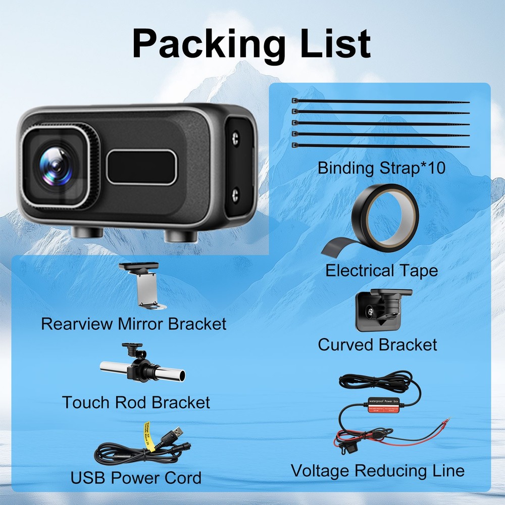 Motorcycle Dash Cam 2K HD 140° Wide Angle 64GB SD Card 3 Brackets Waterproof