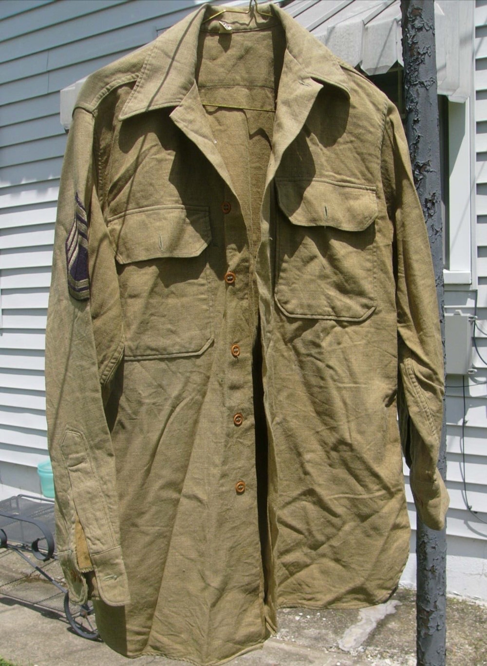 WWII US Army Uniform Shirt with Stripes, Size 13 1/2, 42