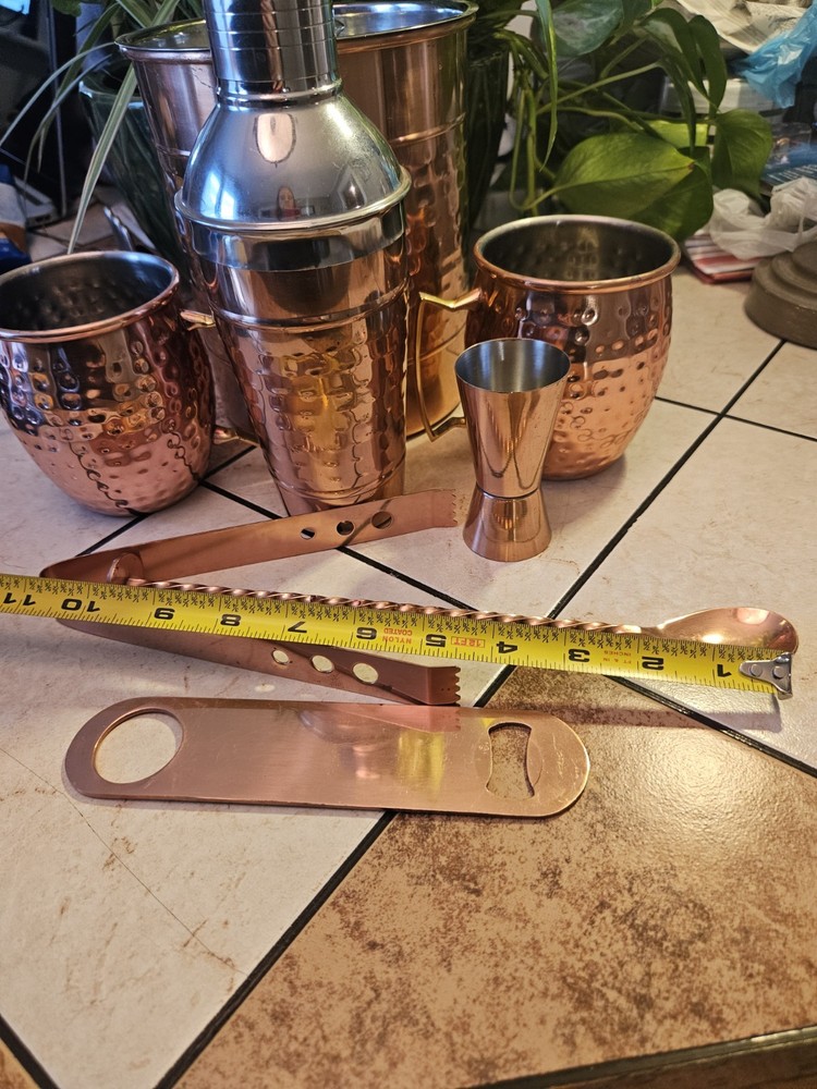 Hammered Copper Bar Tools Drink Mix Set