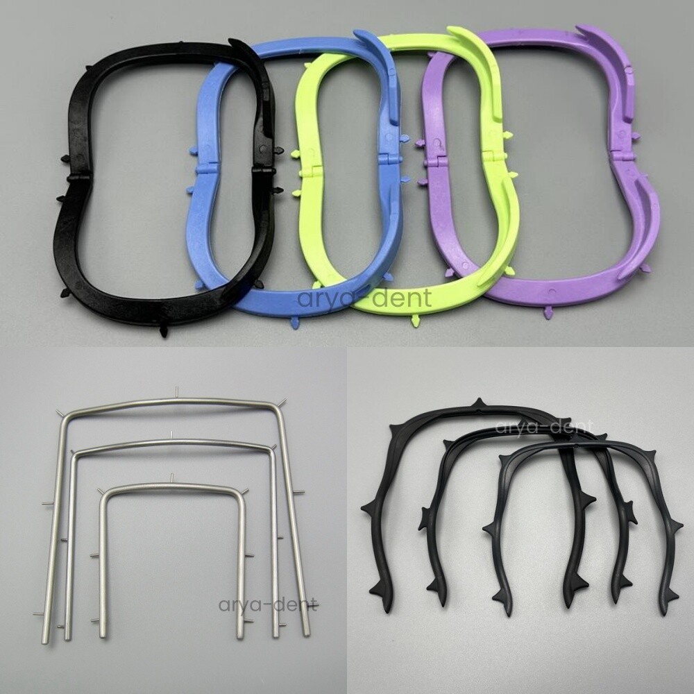 Dental Rubber Dam Frames Sheets Brackets Black Contrast Foldable Plastic Steel