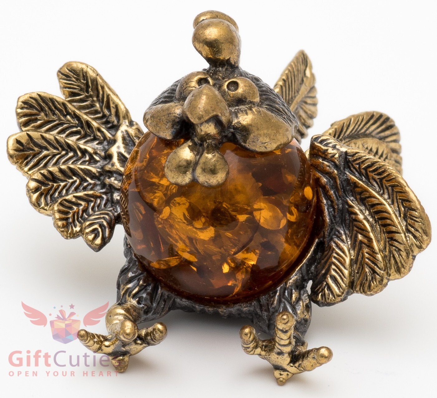 Brass amber figurine bird wild little Rooster chicken IronWork