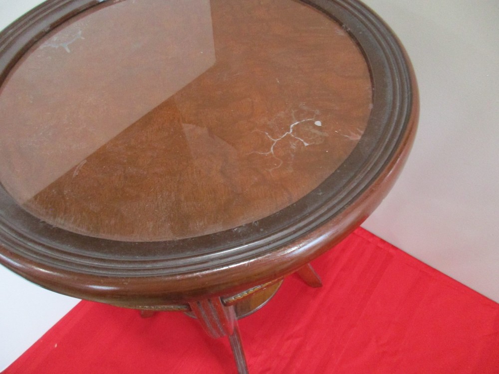 Mid Century Round Solid Wood / Glass End Table / Side Table