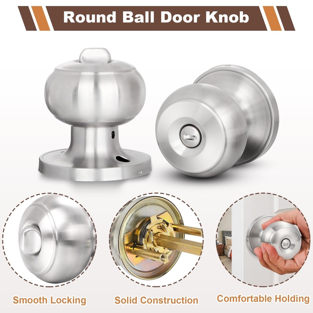 Estmoon 10 Pack Home Improvement Bed/Bath Room Door Knobs, Brushed Nickel Pri...