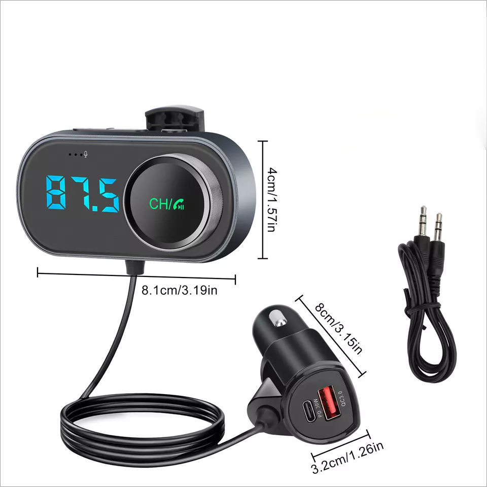 Wireless Bluetooth 5.0 Car FM Transmitter Radio Adapter USB 3.0 Type C Charger