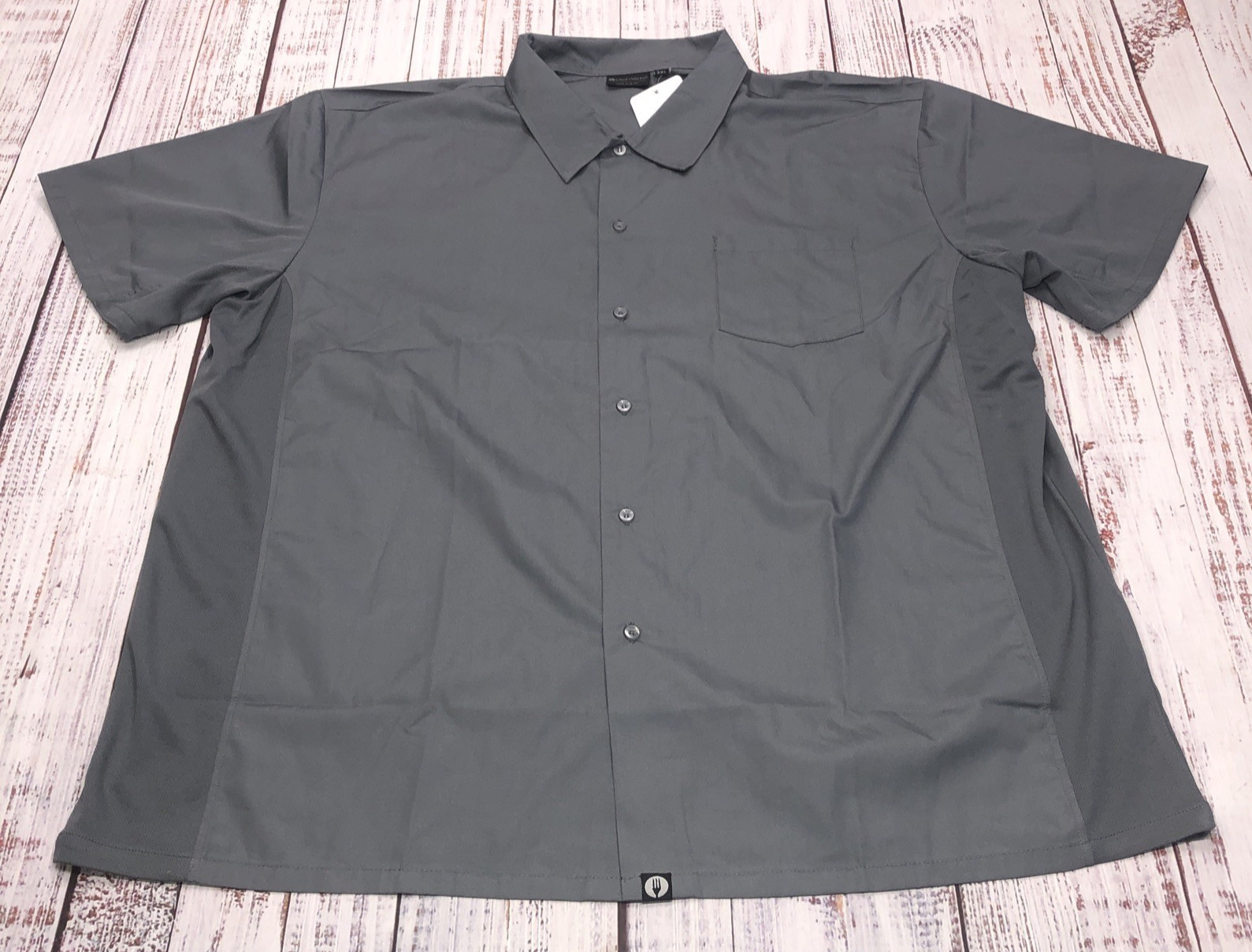 NWT Chef Works Shirt Mens 3X Gray Chef Shirt Button Up Strechy Ventalated Sides