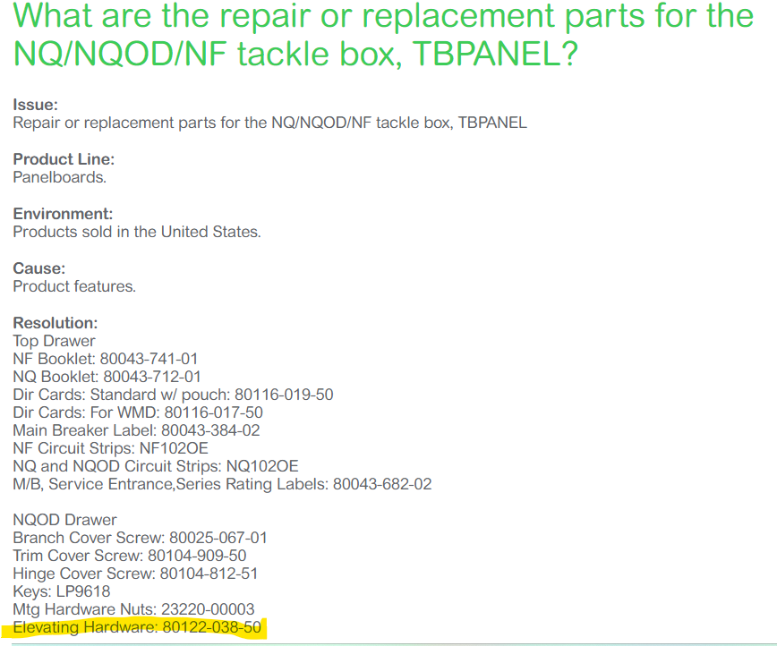 Square D 80122-038-50 NQ Panelboard Flush Adjusting Elevating Screws (6 screws)