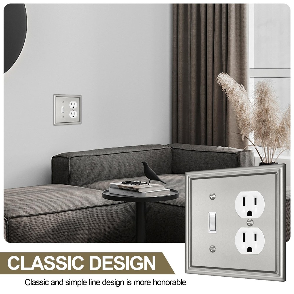Combination Metal Light Switch Covers Wall Plate, 1 Toggle/1 Duplex Switch Pl...