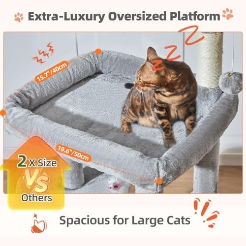 Sturdy 55.1" Cat Tree Tower for Indoor Cats, Large Platform & Scratch Post, Ligh