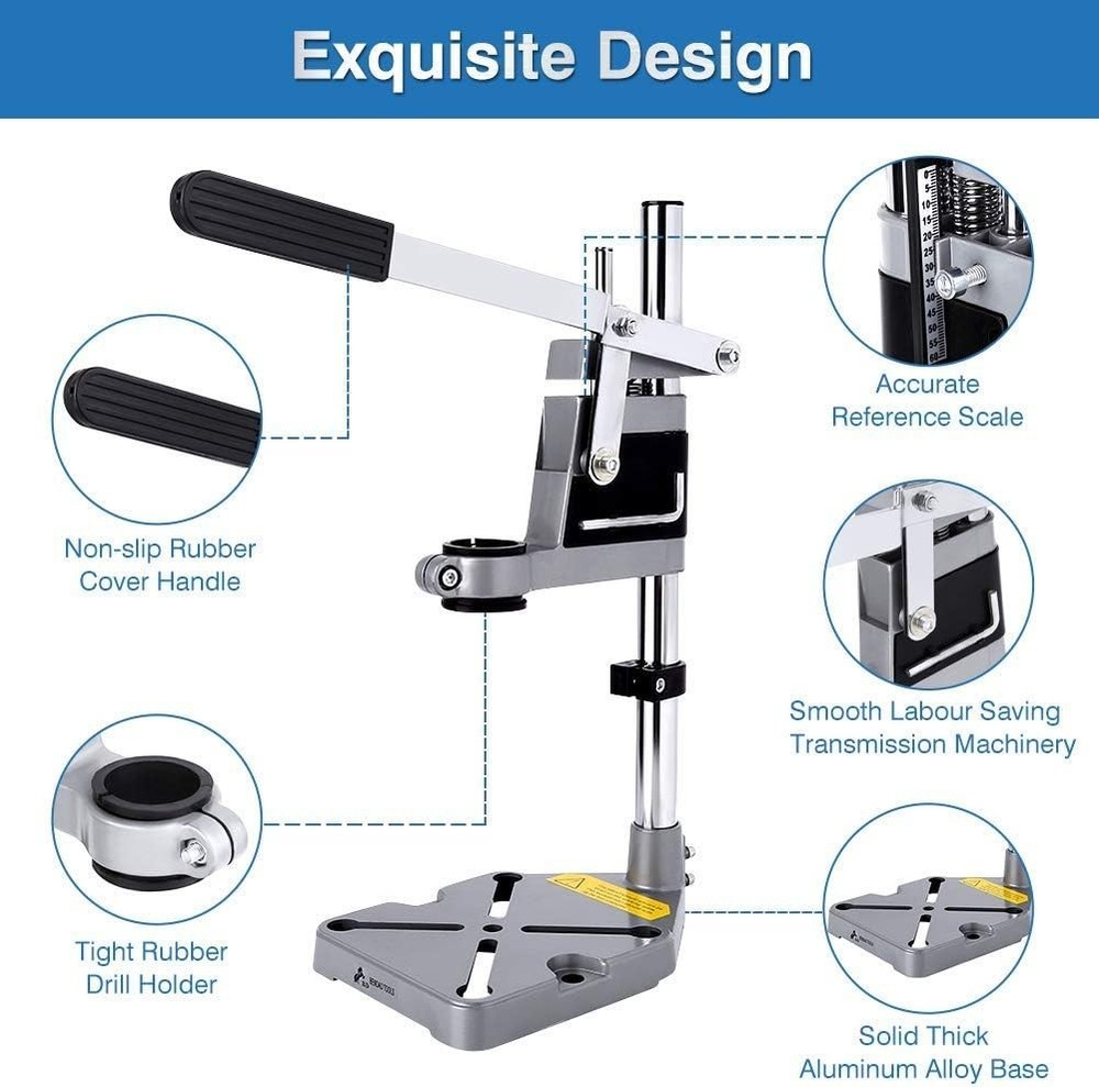 Universal Adjustable Drill Stand - Heavy Duty Aluminum Base for Precision Tasks