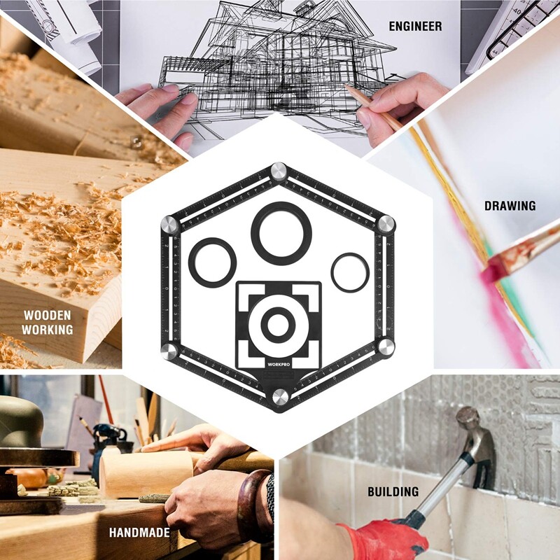 WORKPRO 10" Contour Gauge 6-Sided Angle Measuring Tool Combo Kit Angle Ruler Set