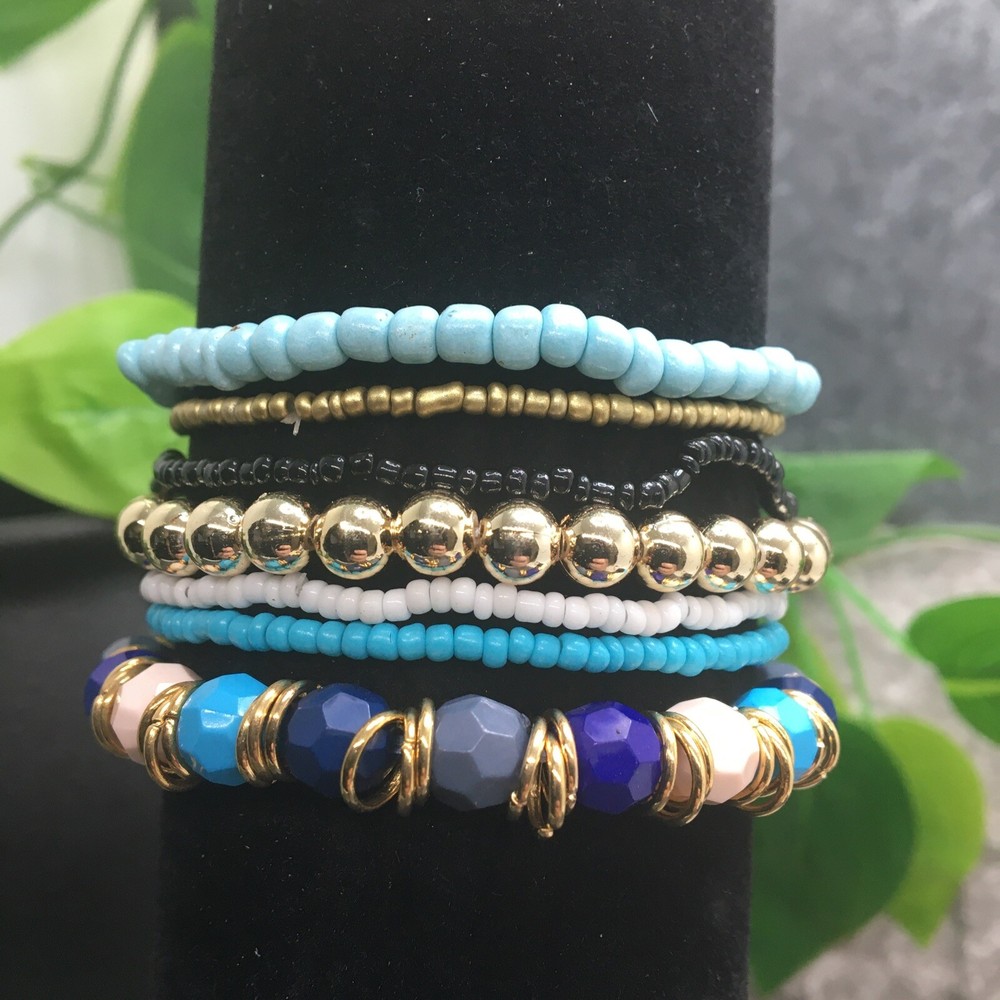 7 PC Handmade Bohemian Beaded Stackable Stretch Bracelet Set New B1959