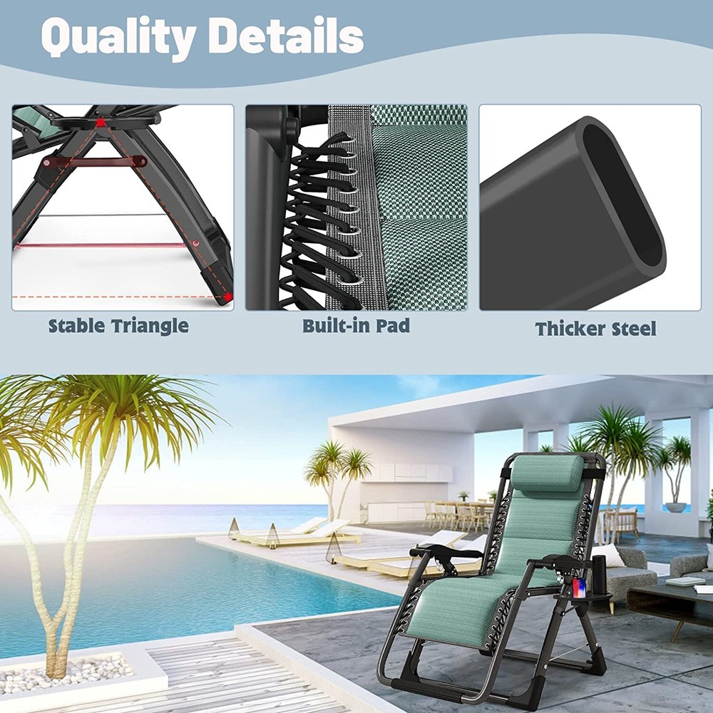 4Position Adjustable Camping Bed Padded Cot Folding Recliner Zero Gravity Chair