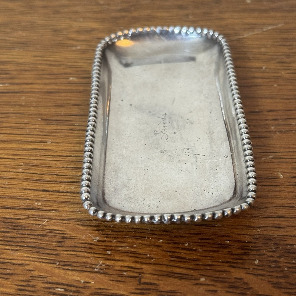 Vintage Silverplate Trinket/pin Tray Beaded Edge Personalized “Frieda”