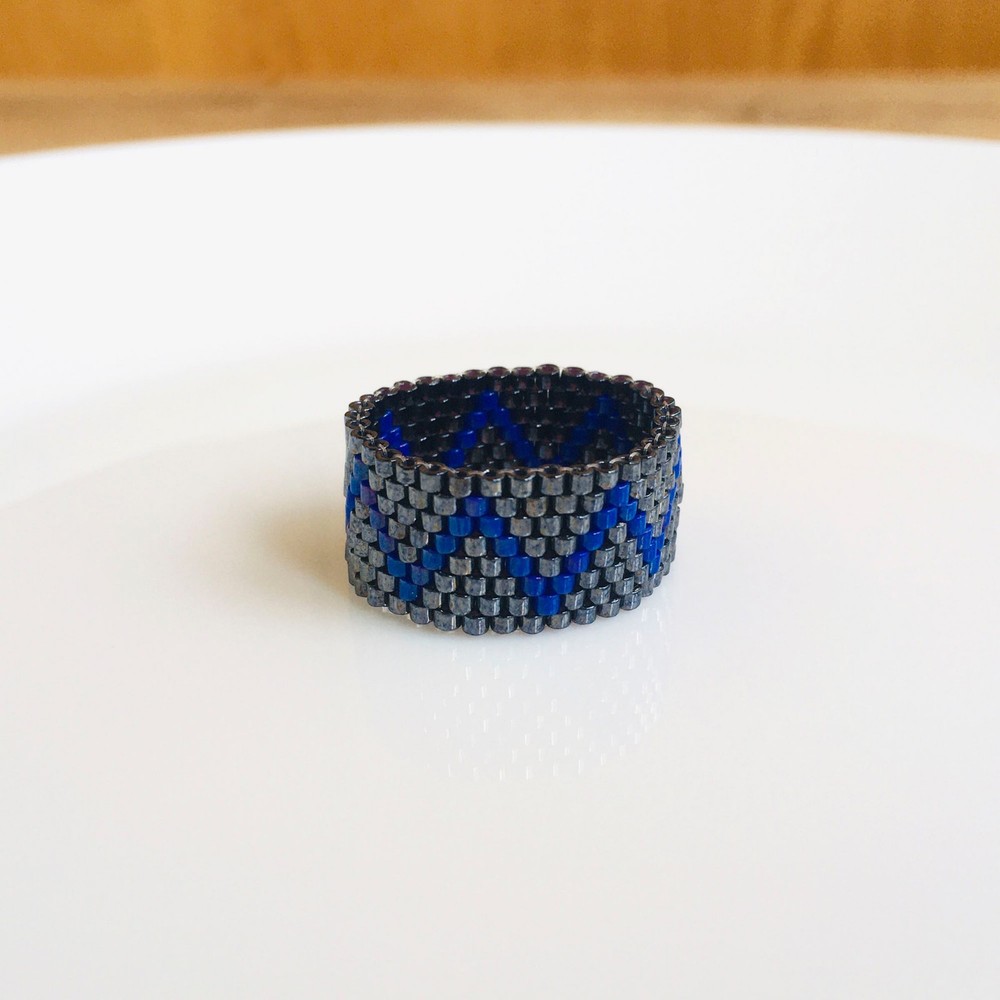 Geometric Beaded Ring, Custom Miyuki Seed Bead Wide Band Ring, Zigzag Pattern