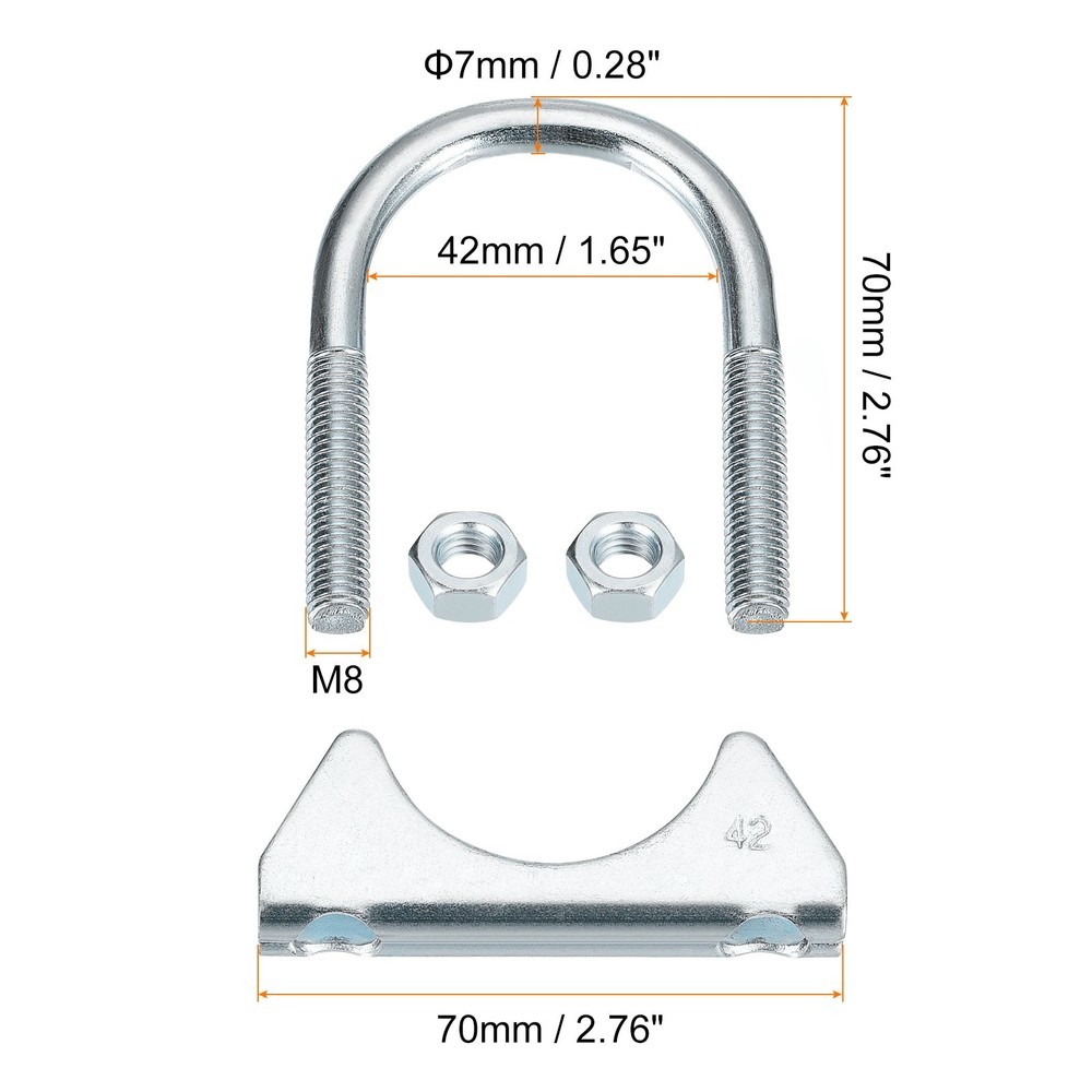4 Set 42mm Diameter Muffler U-Bolt Clamps Saddle Type