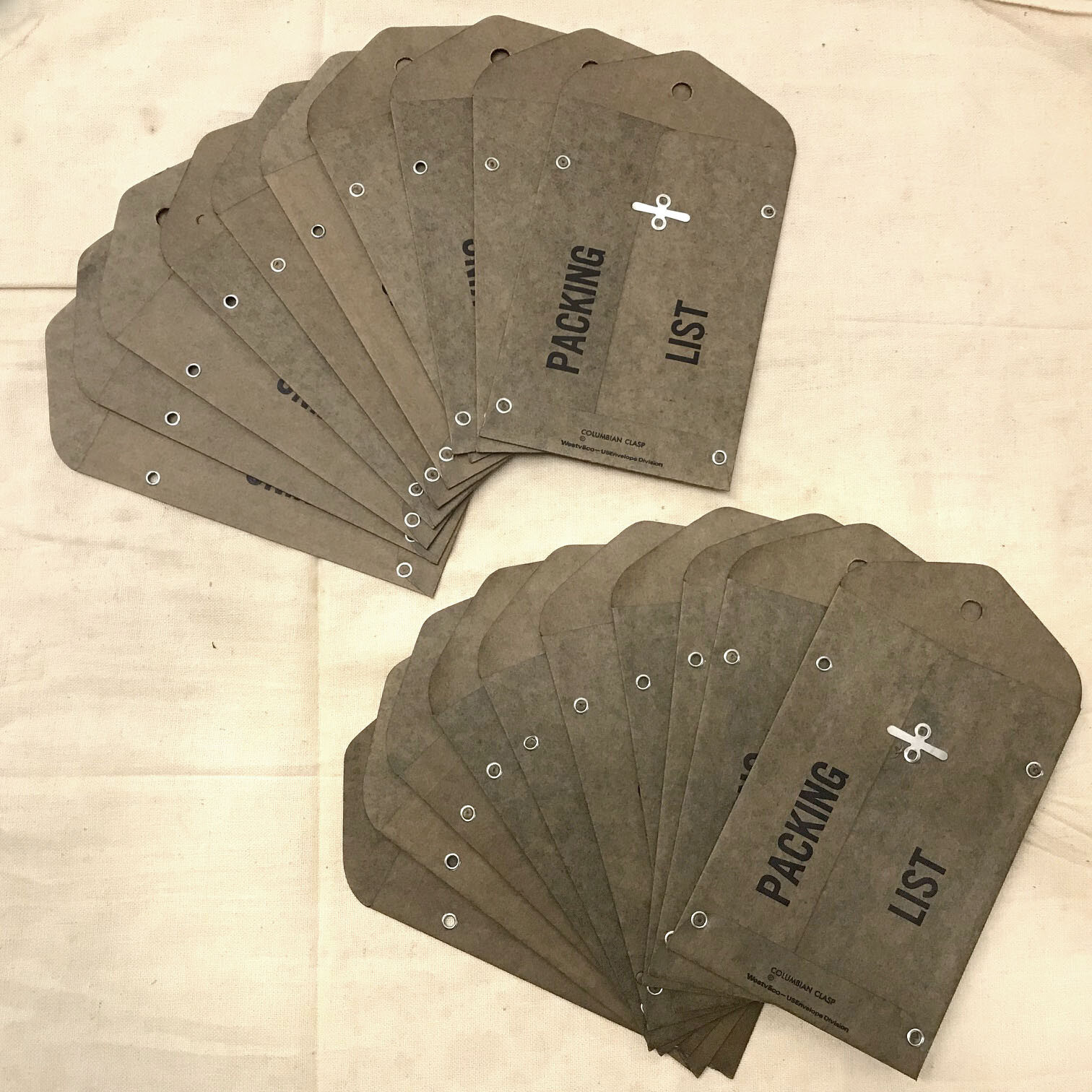 (SET OF 20) NOS Vintage Packing List Envelopes, Wax Treated Weatherproof Brown