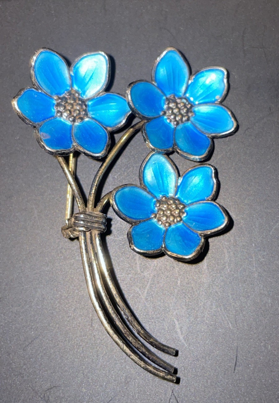 Antique 9253 Sterling Silver Hand-painted Broach And Earrings Norway