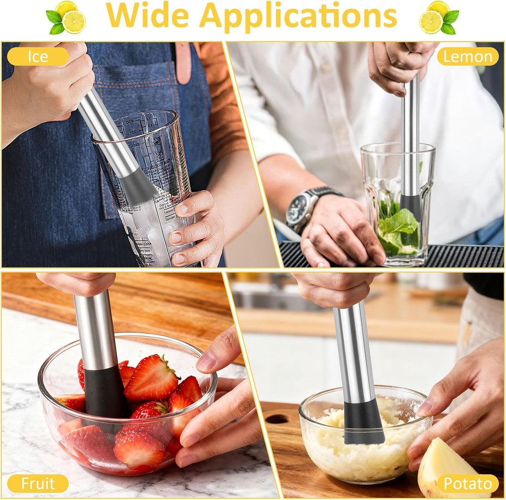 Cocktail Muddler Set 4 Pack – Stainless Steel Bar Tool w/ Spoon