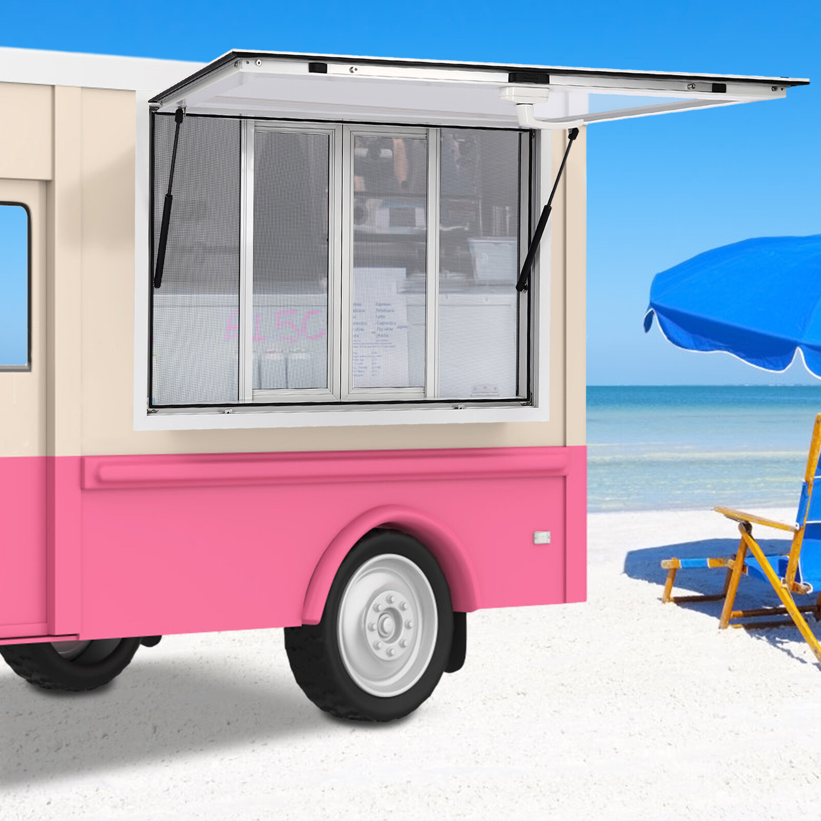Concession Stand Serving Window Pneumatic Food Truck Service Awning Window 105mm