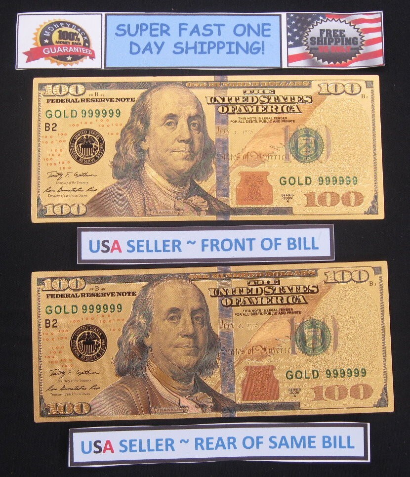 24k Gold Foil Plated US Currency Banknote Set-8 Bill Collectible Novelty