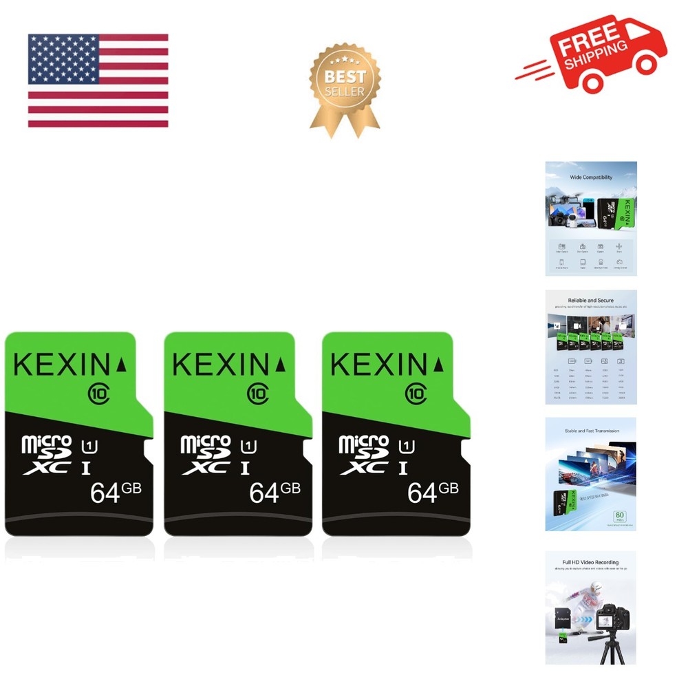 64GB Micro SD Card 3 Pack with SD Adapter microSDXC Memory Card UHS-I C10 U1 ...
