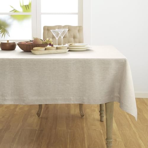 Linen Tablecloth 60 x 90 Inch - 100% 90" x 60" (Rectangular) Light Natural