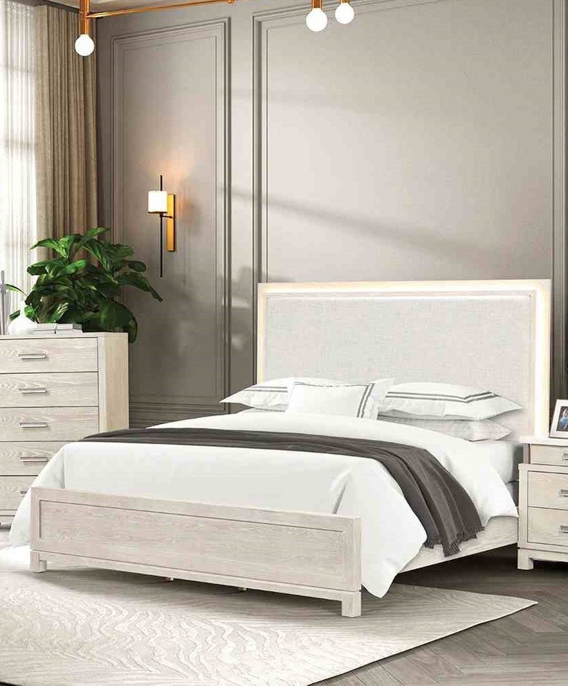 Weathered Gray Finish Eastern King Size 4pc Bed Set Transitional Style Bedroom