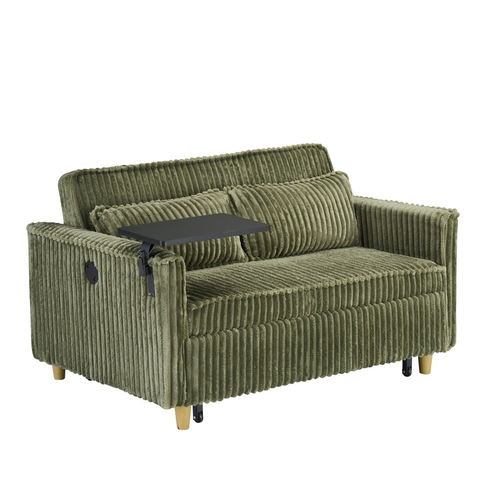 Convertible Sleeper Sofa Bed Loveseat Sofa with Pull Out Bed & USB Ports Green