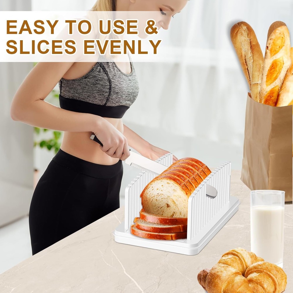 Upgrade Pull Out Bread Slicer for Homemade Bread, Foldable White