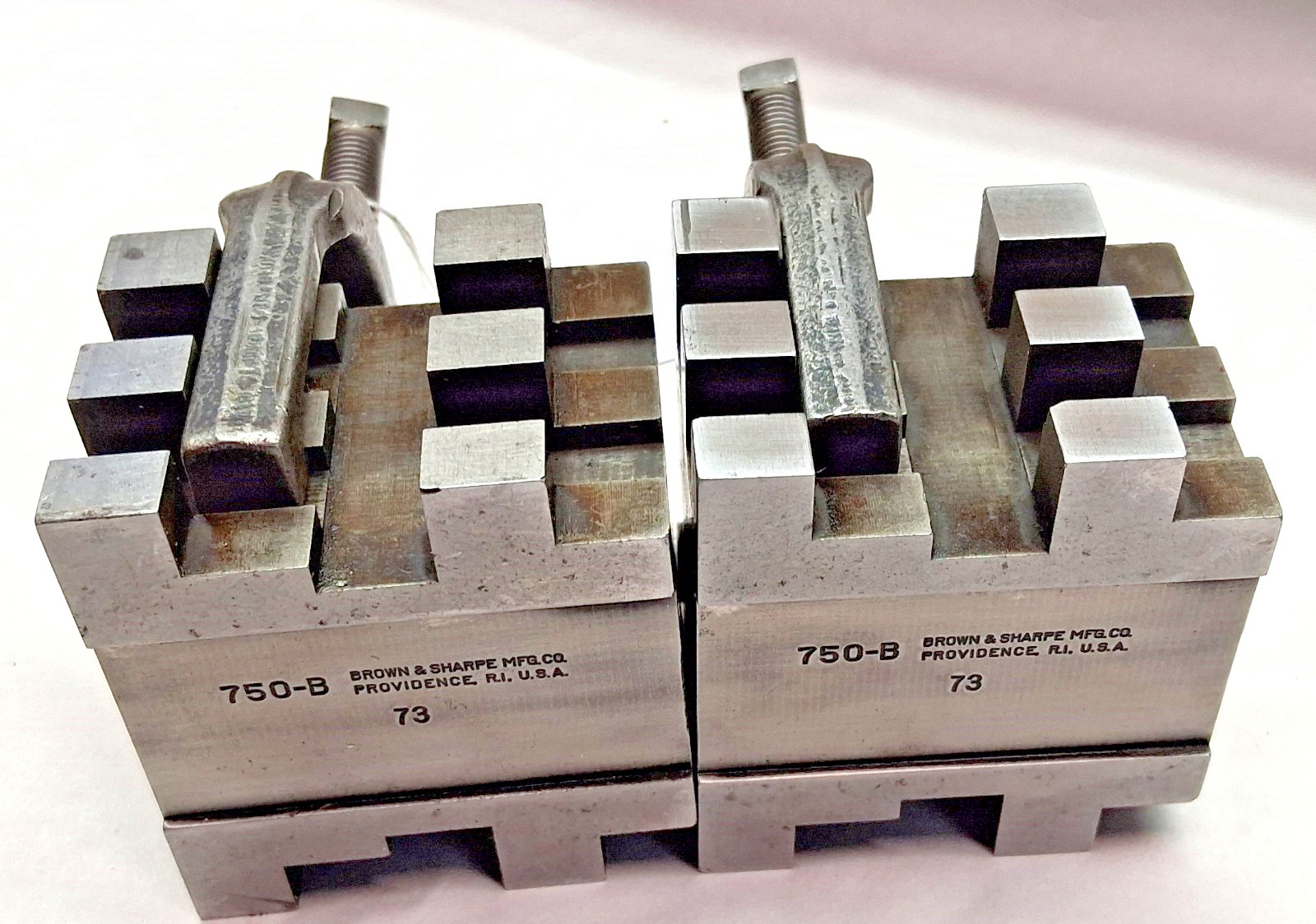 Machinists Set of (2) Brown & Sharpe No.750-B V Blocks w/ Clamps, USA