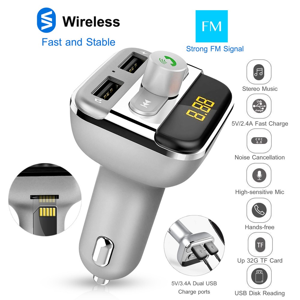Wireless Handsfree Car Kit FM Transmitter MP3 Player Dual USB Charger US