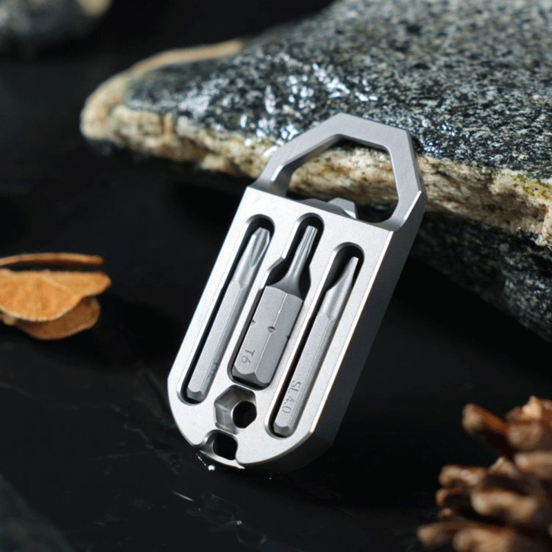 EDC Titanium Multi Tools Bottle Opener Crowbar Pocket with Bit Holder Keychain