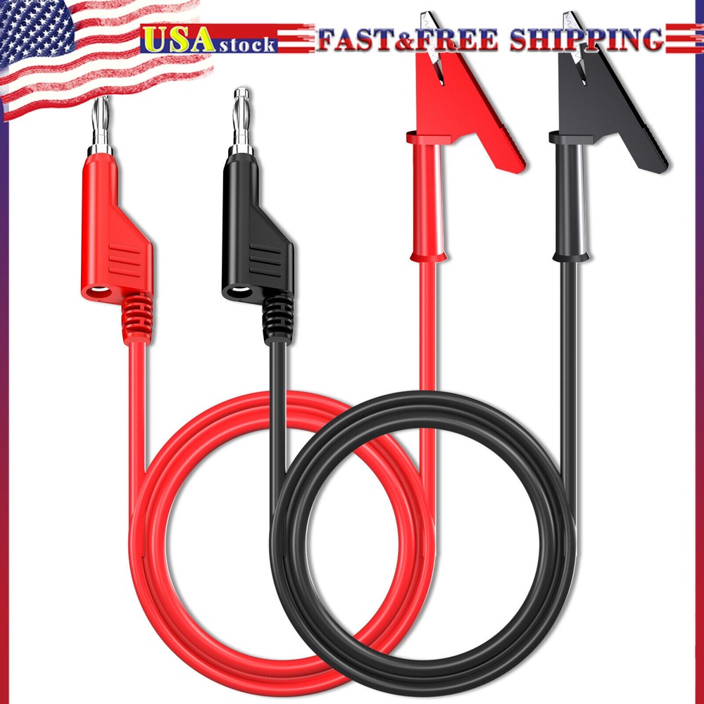 2PCS 4mm Stackable Banana Plug to Crocodile Alligator Clip Test Lead Cable Wire