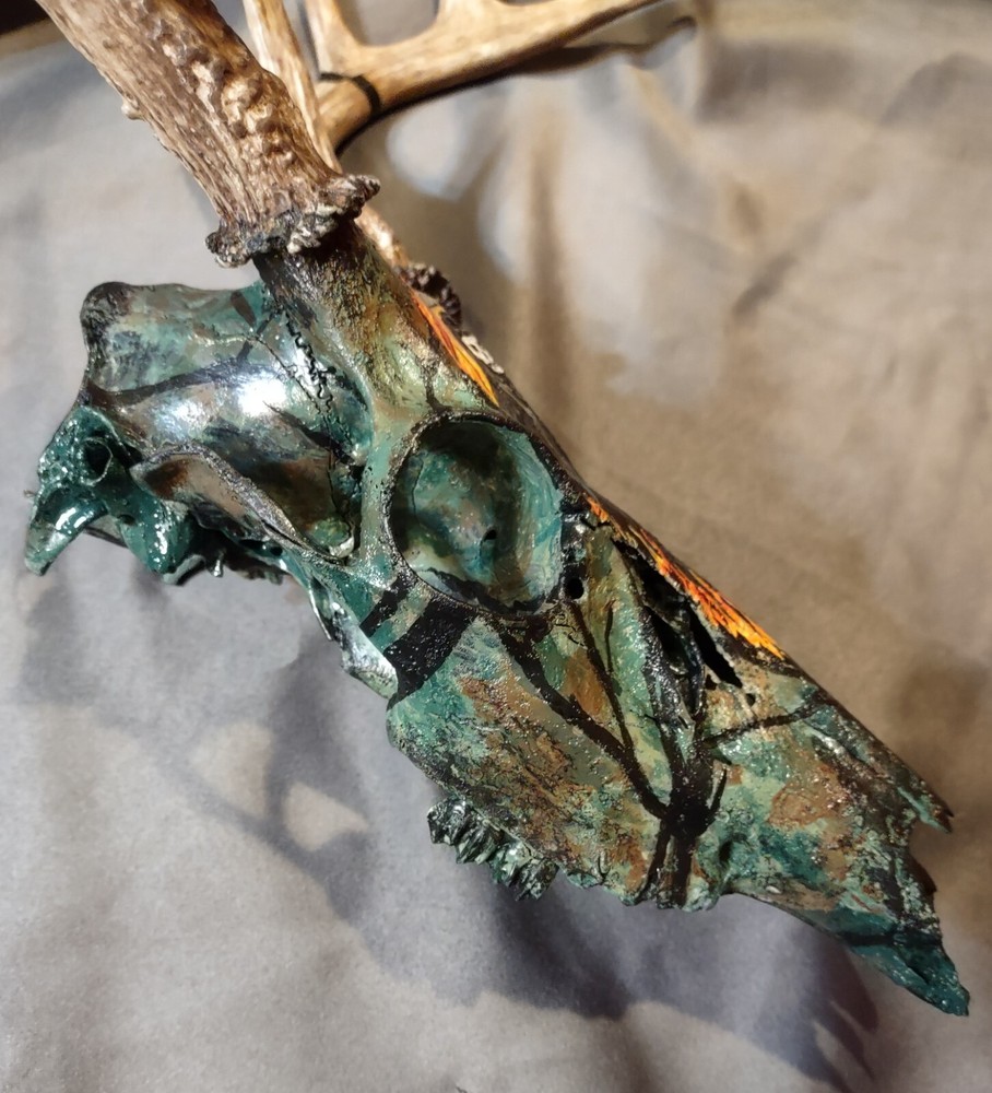 Painted European mount. 8 point, camo, grim reaper.