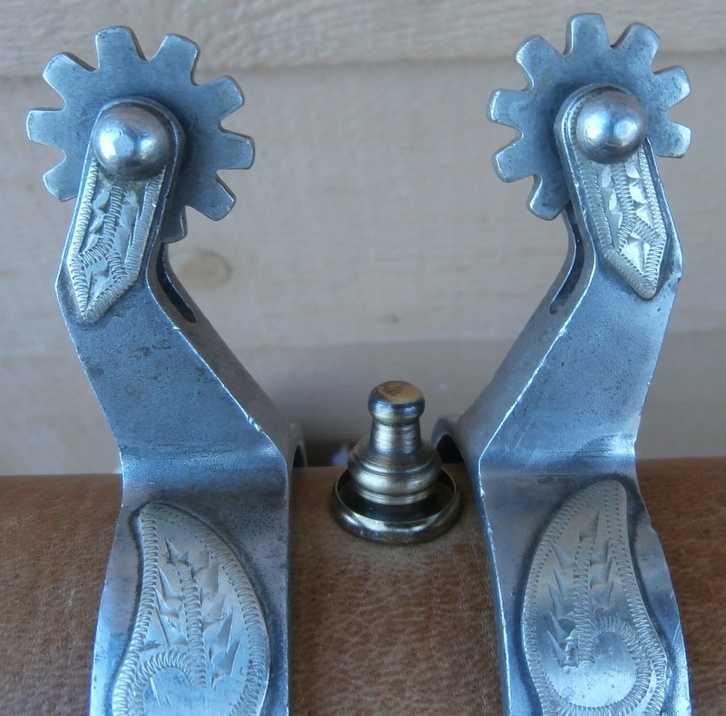 Vintage Crockett Renalde Mustache Silver Overlay Horse Spurs and Leather Straps