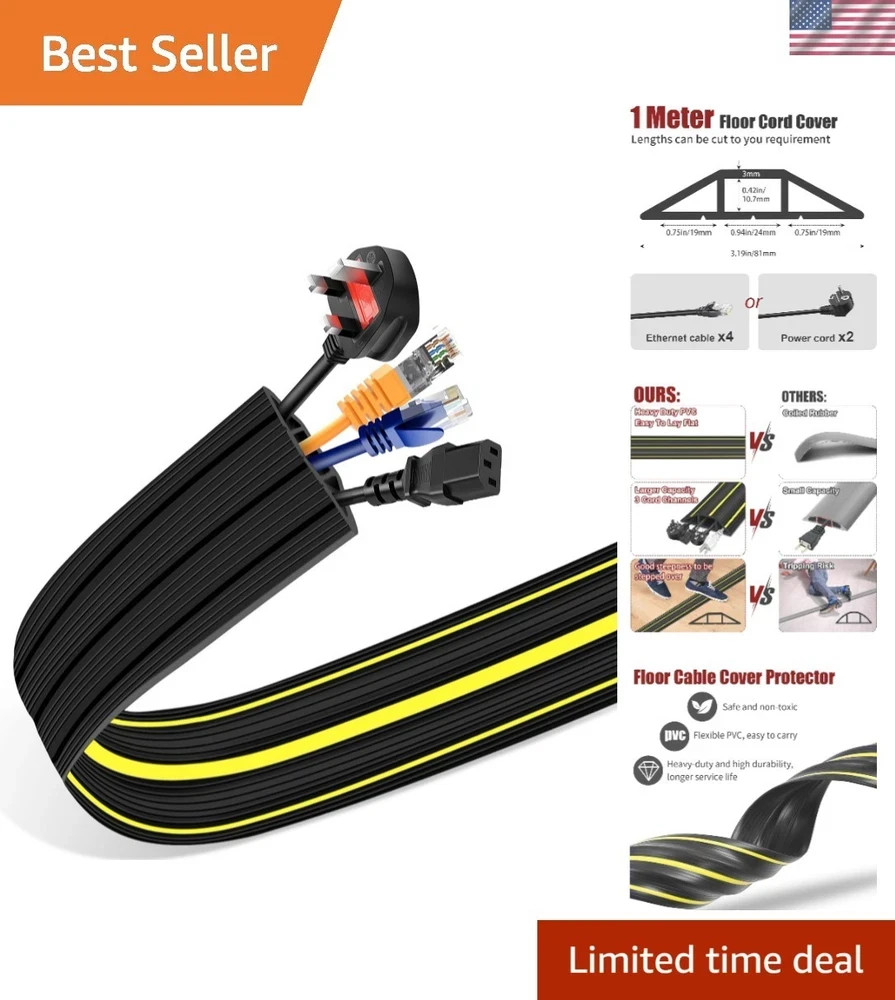 Cord Cover Floor, 3ft Heavy Duty Cable Protector, Cord Cover for Wires on Flo...