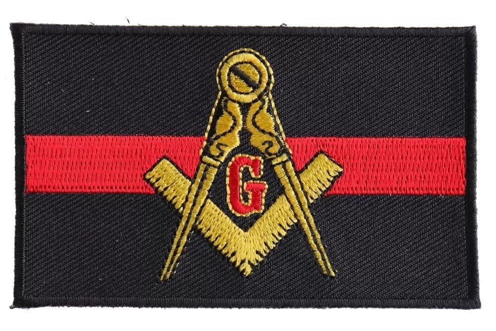 MASONIC THIN RED LINE FOR FIRE FIGHTERS FLAG EMBROIDERED IRON ON PATCH