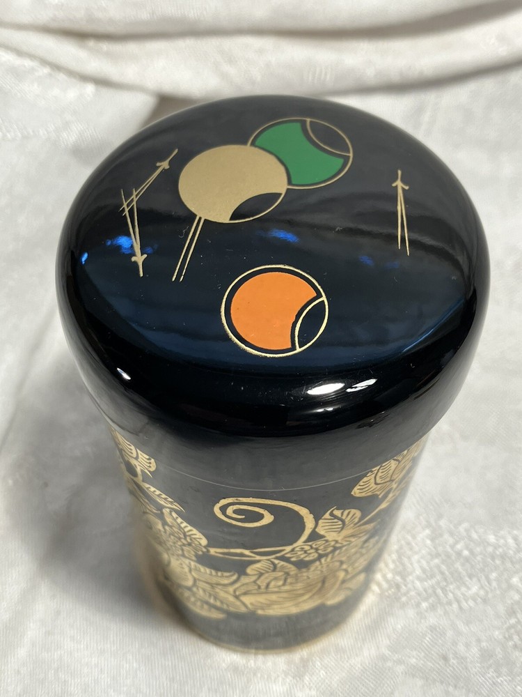 Black Lacquer Container Bar Olive Motif