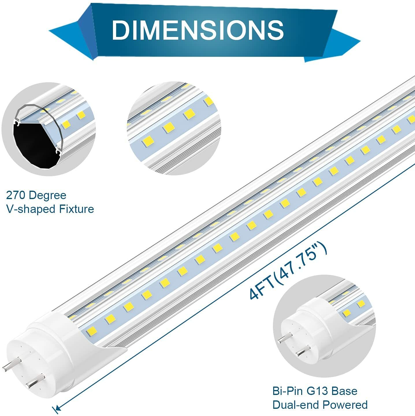G13 T8 4 FT LED Shop Lights Bi-Pin 22W 28W LED Tube Light Bulbs 6500K Cool White