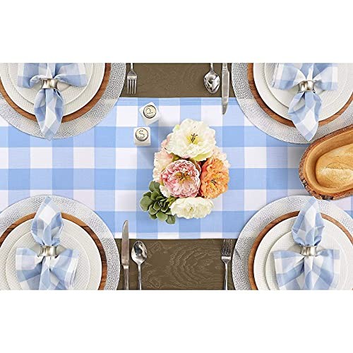 Gingham Table Runner Light Buffalo Plaid Check Table Cloth 72 Blue and White